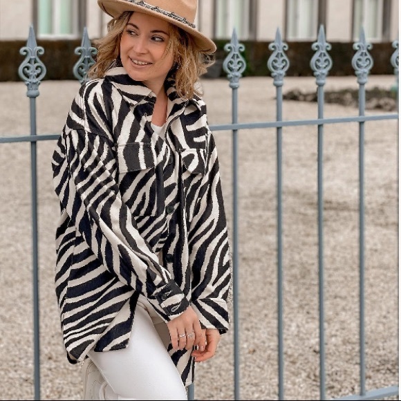 Zebra Print Felted Shirt Jacket 